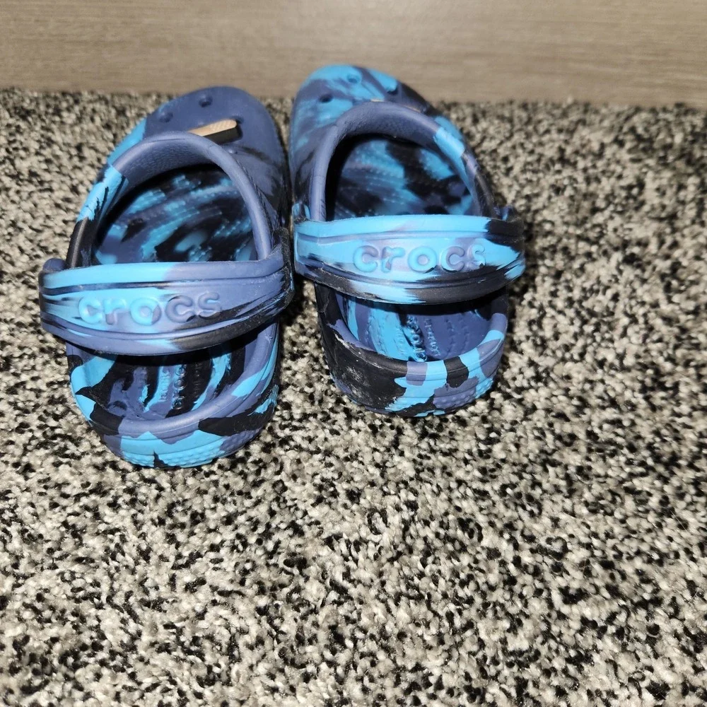 Crocs Unisex Children Blue Black Tye Dye Marbled Iconic SZ C 7 Slip On Comfort